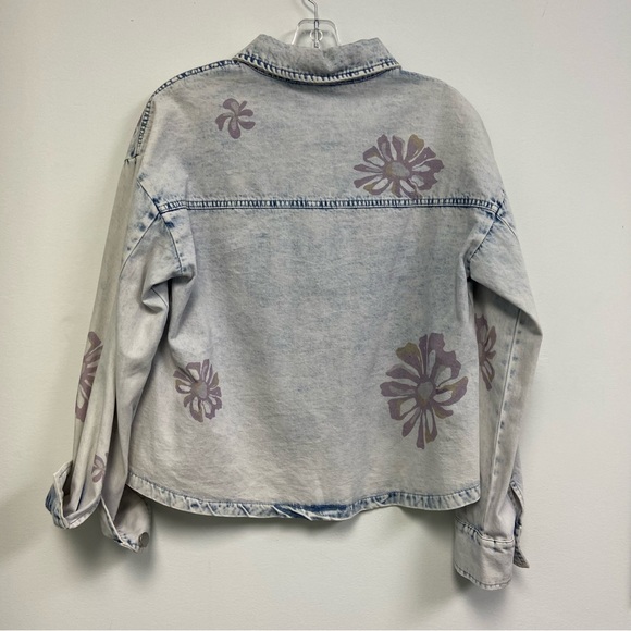 Mystree Light Blue Denim Jacket with Lavender Script and Floral Accent - Picture 6 of 8
